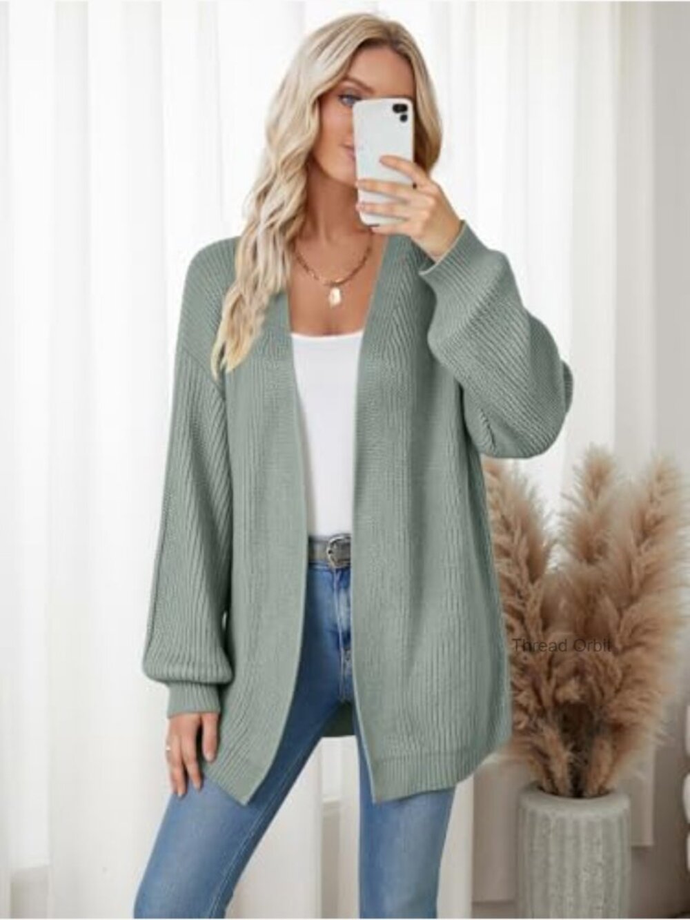 Oversized Long Cardigan Sweater Fall Trendy Chunky Waffle Knit Open Front Dressy - Picture 5 of 7